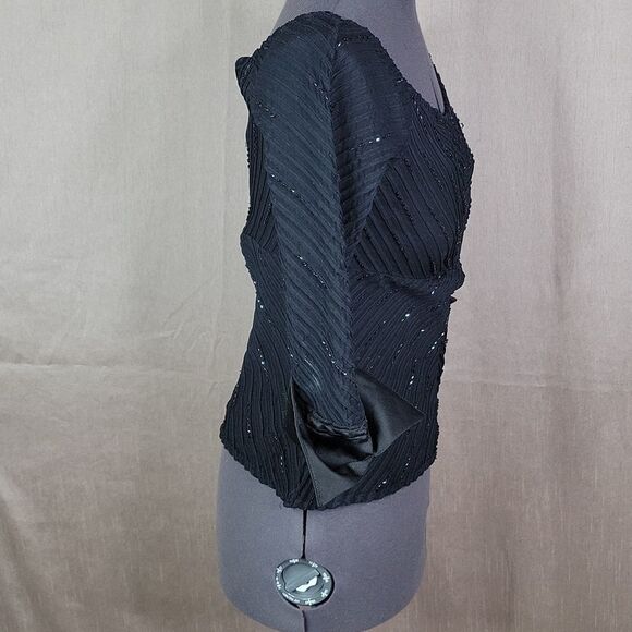 JS COLLECTIONS Beaded and Pleated Black Blouse Size 10 - Picture 5 of 8